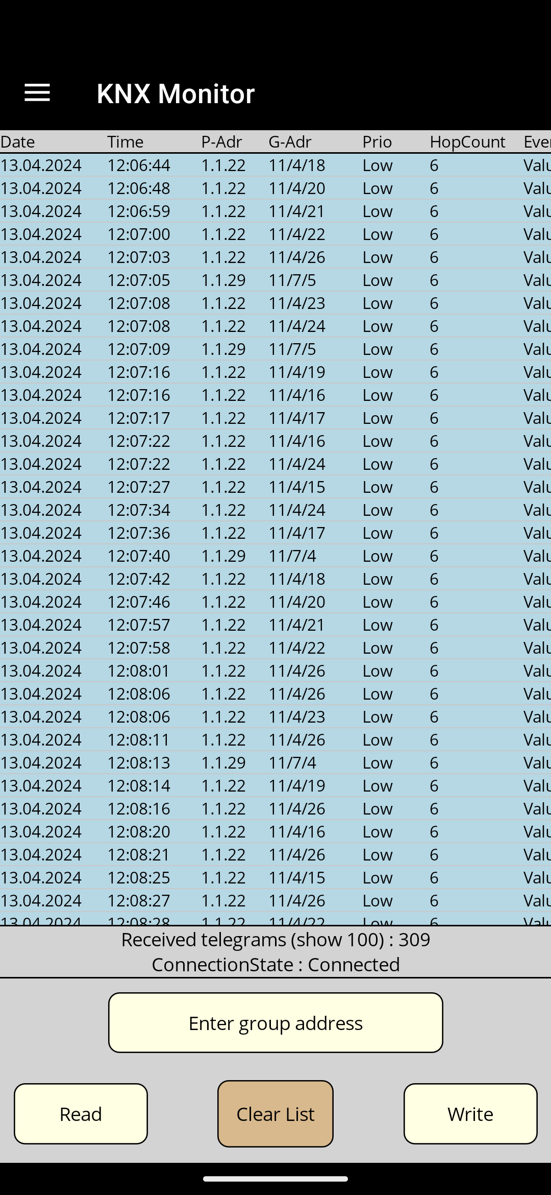 KNX Bus Monitor Android
